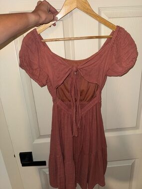 Jessica Simpson Dusty Rose Tie-Back Puff Sleeve Mini Dress
